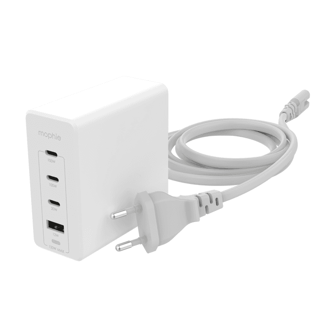 120W GaN nabíječka Mophie 3× USB-C, 1× USB-A PD/HUB - bílá