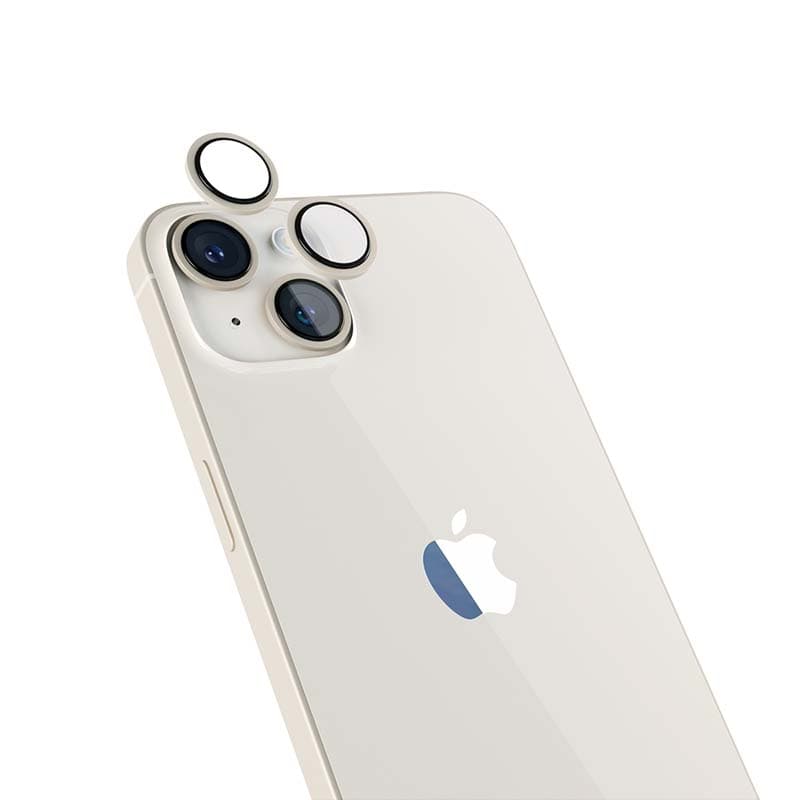 Hliníkový ochranný kryt čoček pro iPhone 14/14 Plus iSTYLE - hvězdně bílý
