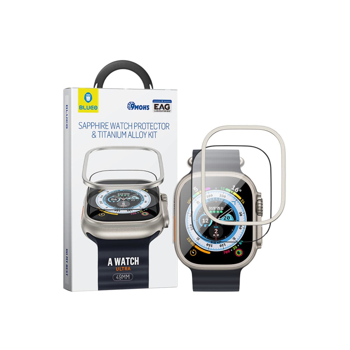 Safírové sklo s titanovým rámem pro Apple Watch Ultra Blueo - náhled 3