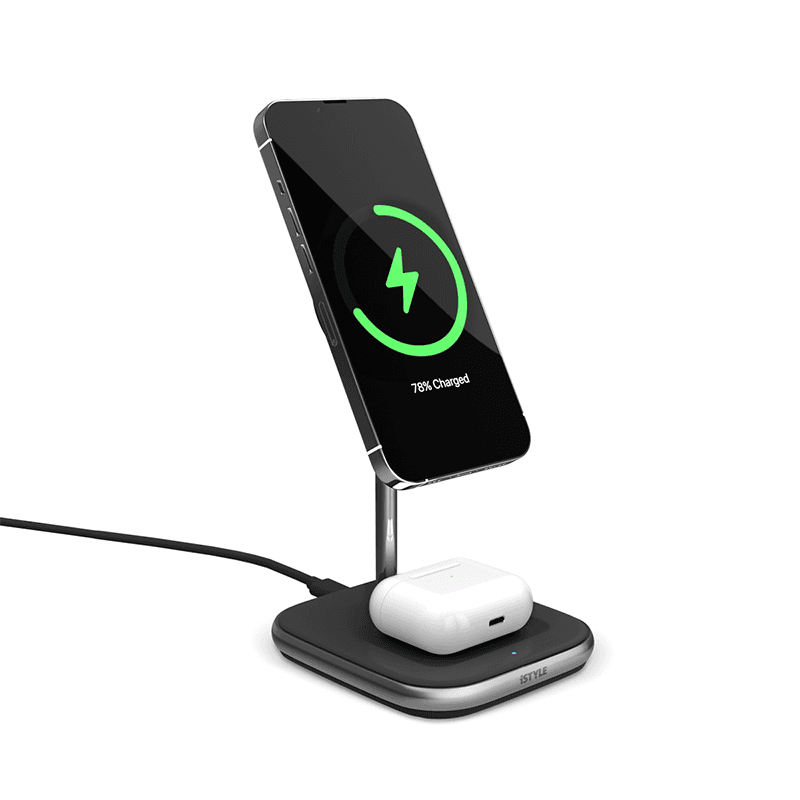 MagSafe bezdrátová nabíječka 2v1 iSTYLE - černá - náhled 2