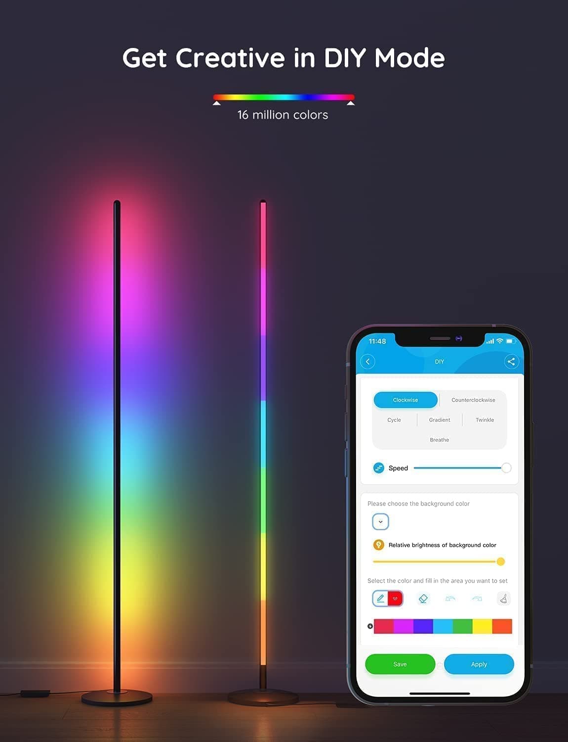 Designová rohová lampa Govee RGBW Floor Lamp Lite s technologií RGBICWW - náhled 4