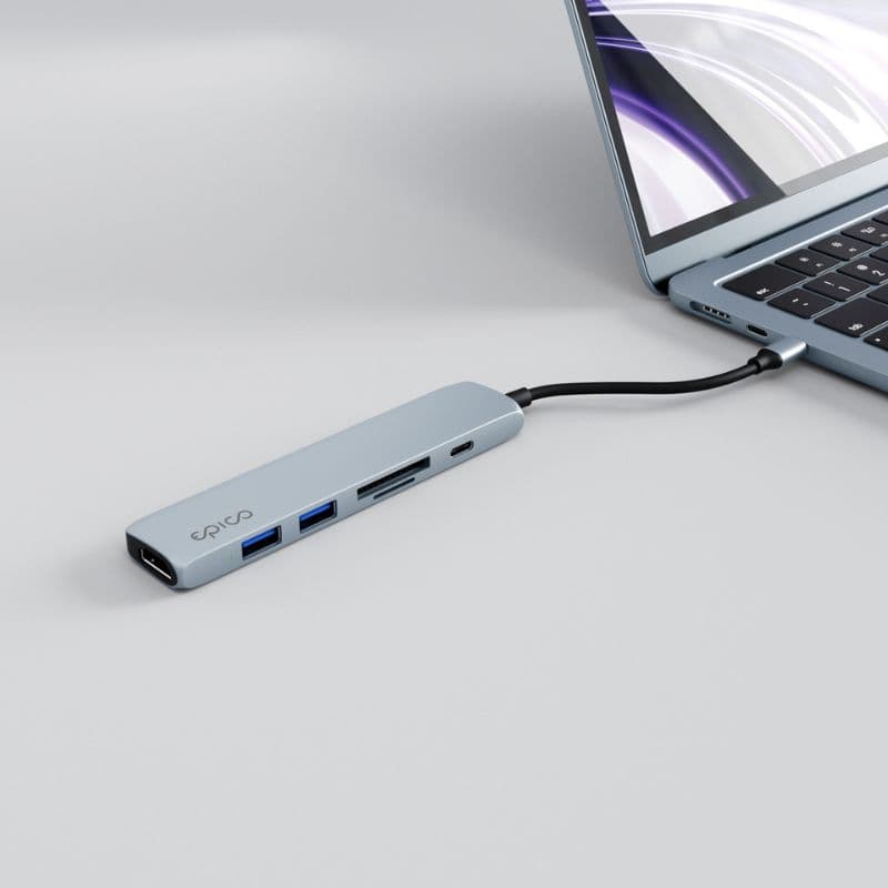 Hub Epico 6in1 Aluminium 8K s USB-C konektorem - blankytně modrý - náhled 4
