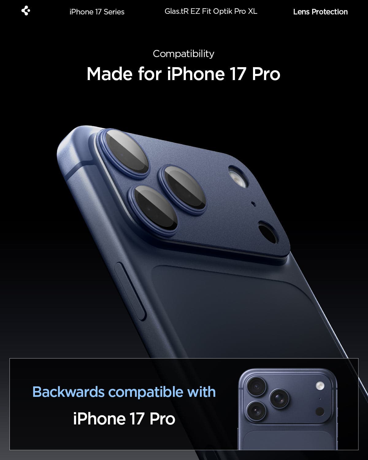 Sklo na fotoaparát pro iPhone 17 Max Pro Spigen Glass tR EZ Fit Optik Pro XL - modré - náhled 5