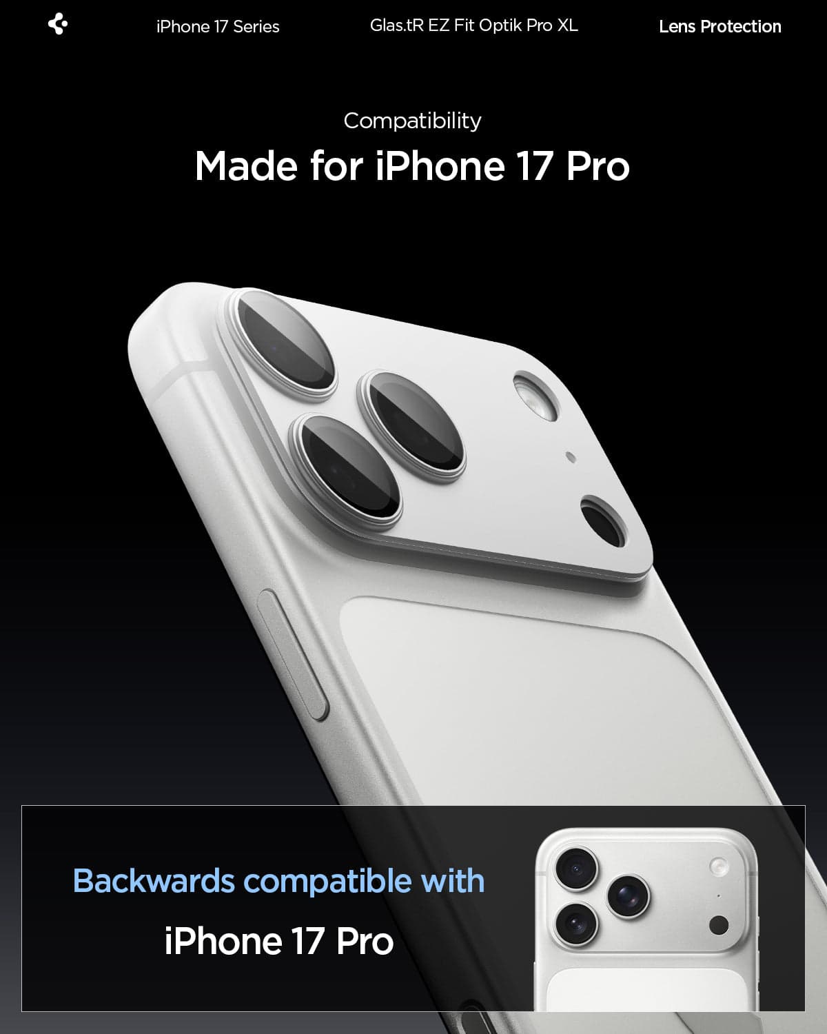 Sklo na fotoaparát pro iPhone 17 Pro Spigen Glass tR EZ Fit Optik Pro XL - bílé - náhled 5