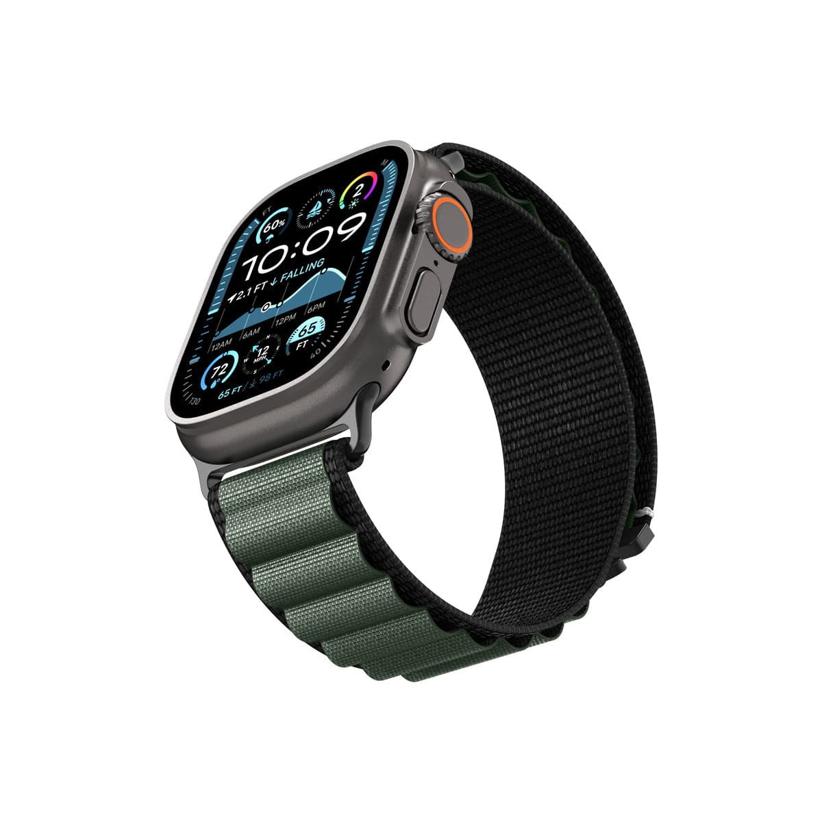 Řemínek pro Apple Watch 49mm/46mm/45mm/44mm Spigen Fabric Band (Hook) - černo-zelený - náhled 2
