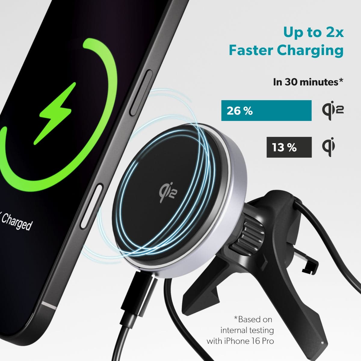 Bezdrátová nabíječka do auta UltraDrive Qi2 Alu Mag+ Wireless Car Charger ED70 - černá - náhled 3