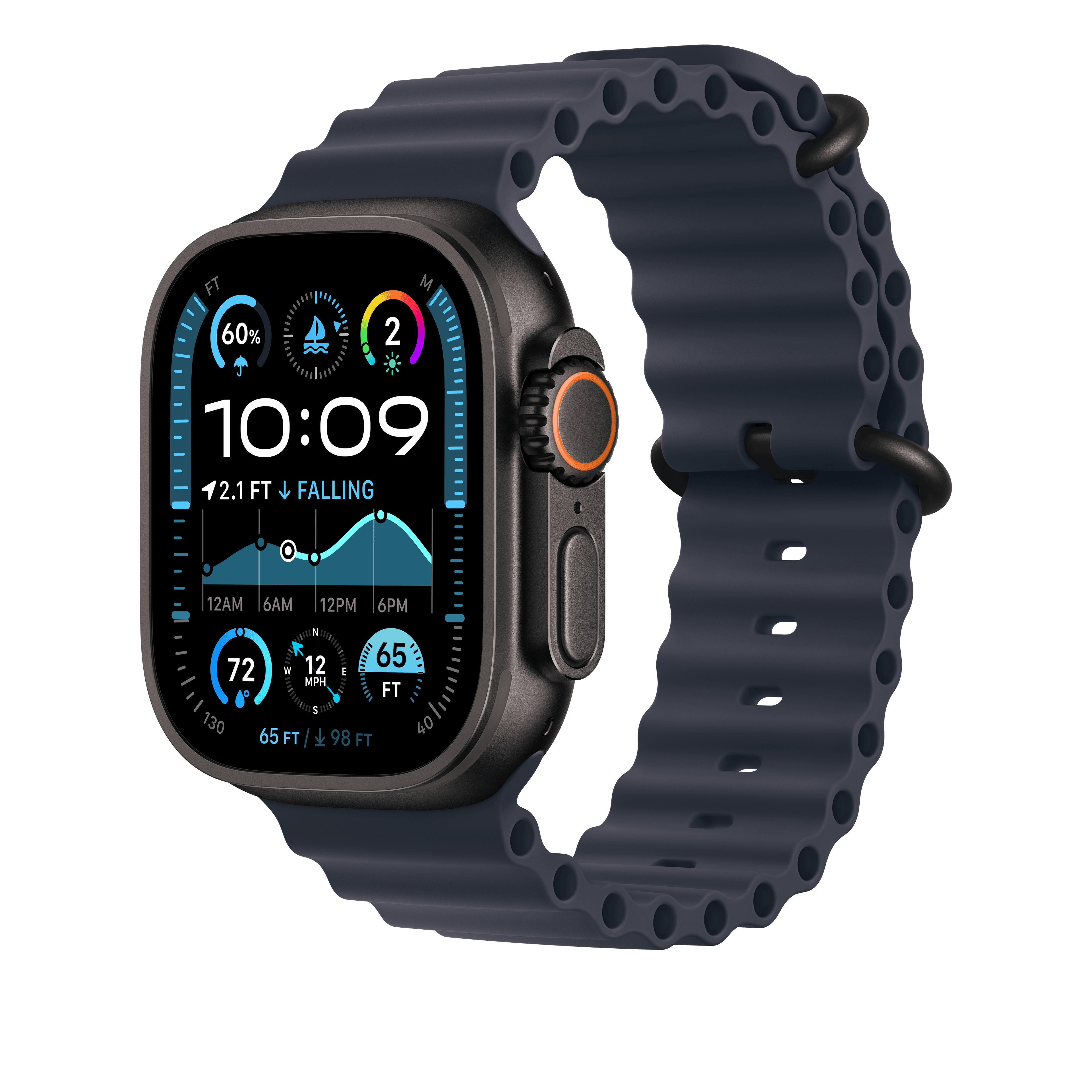 Apple Watch 44/45/46/49mm námořnicky modré prodloužení Oceánského řemínku – provedení z černého titanu - náhled 2