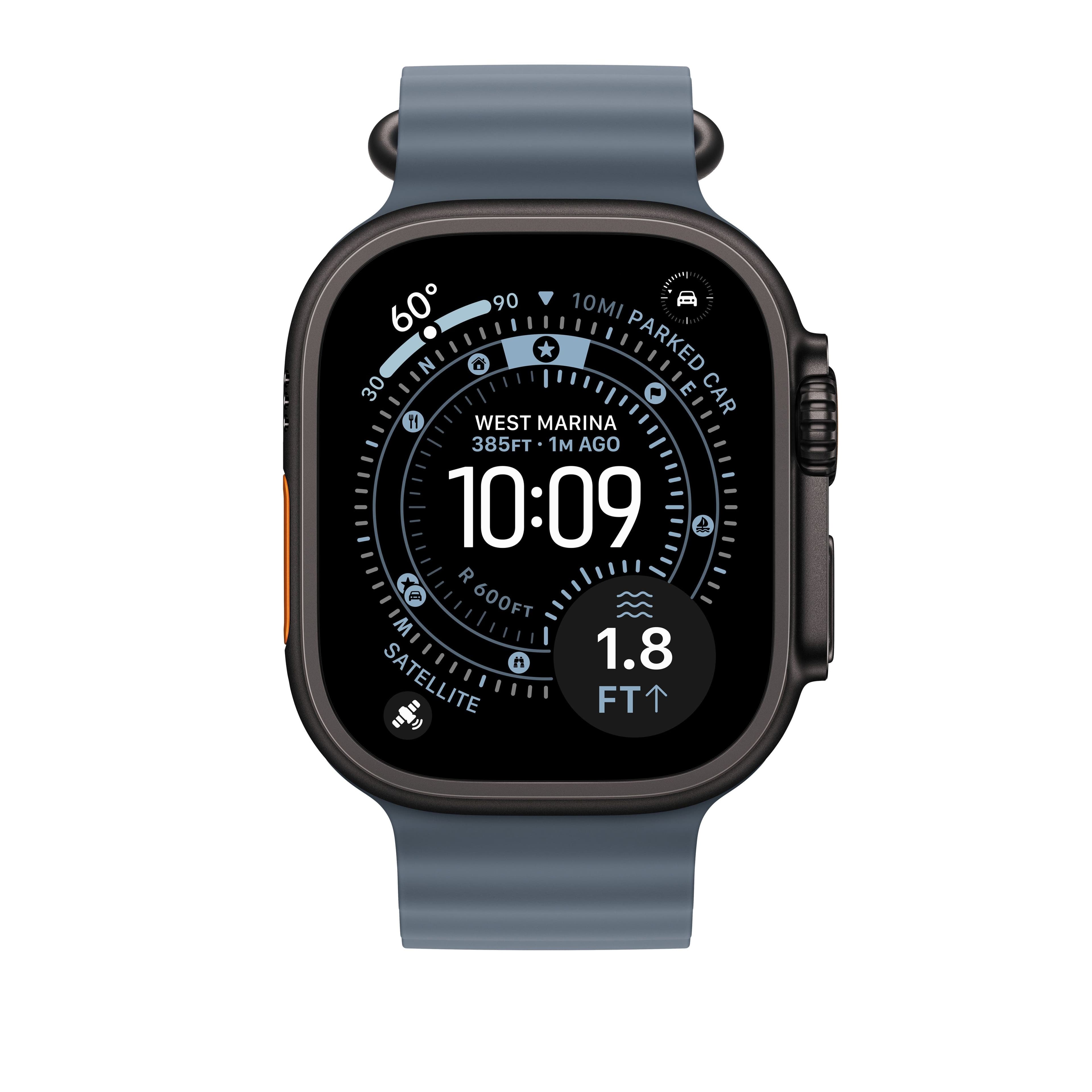 Řemínek pro Apple Watch 44/45/46/49 mm Apple ocelově modrý Oceánský - provedení z černého titanu - náhled 3