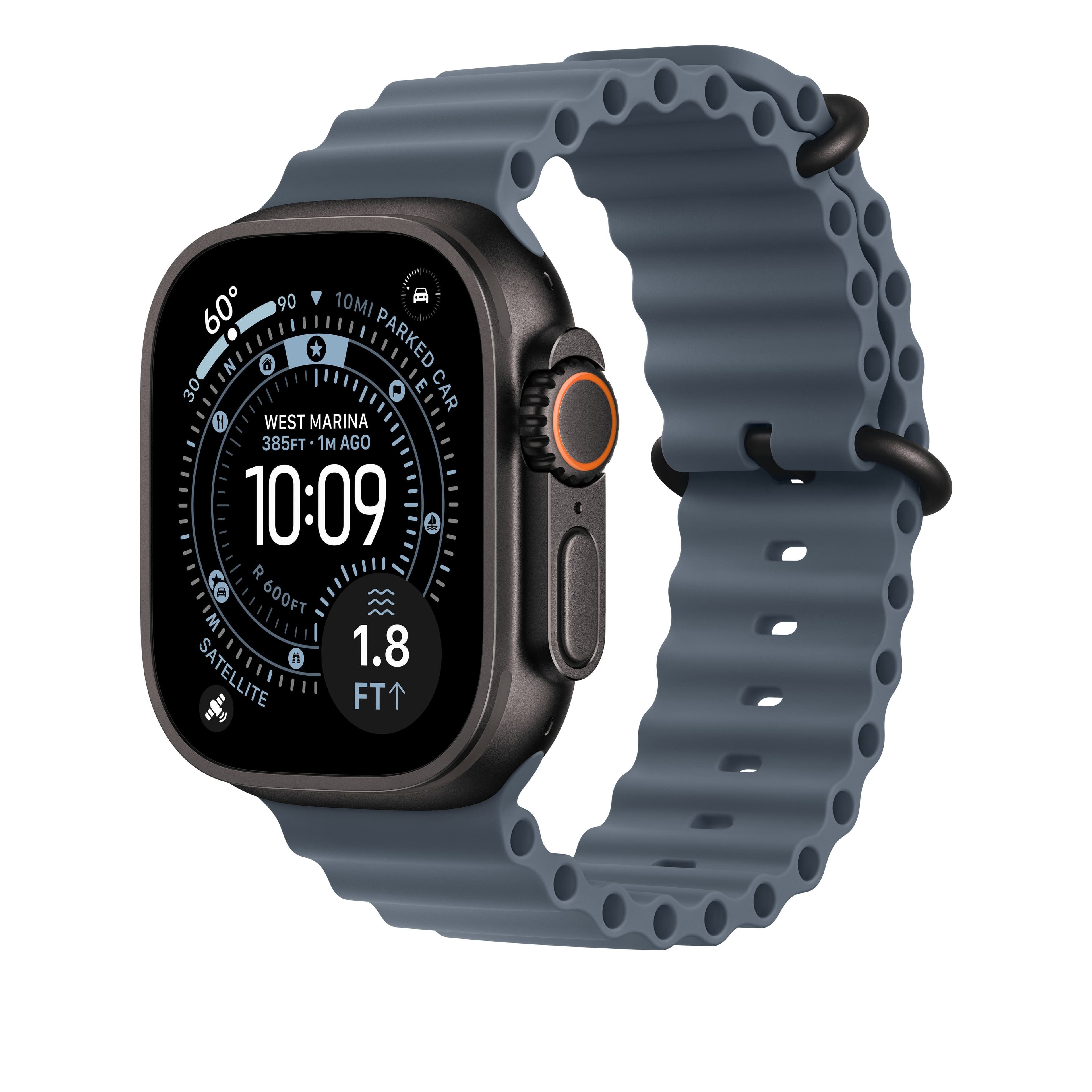 Prodloužení Oceánského řemínku pro Apple Watch 44/45/46/49 mm Apple ocelově modré  - provedení z černého titanu - náhled 2
