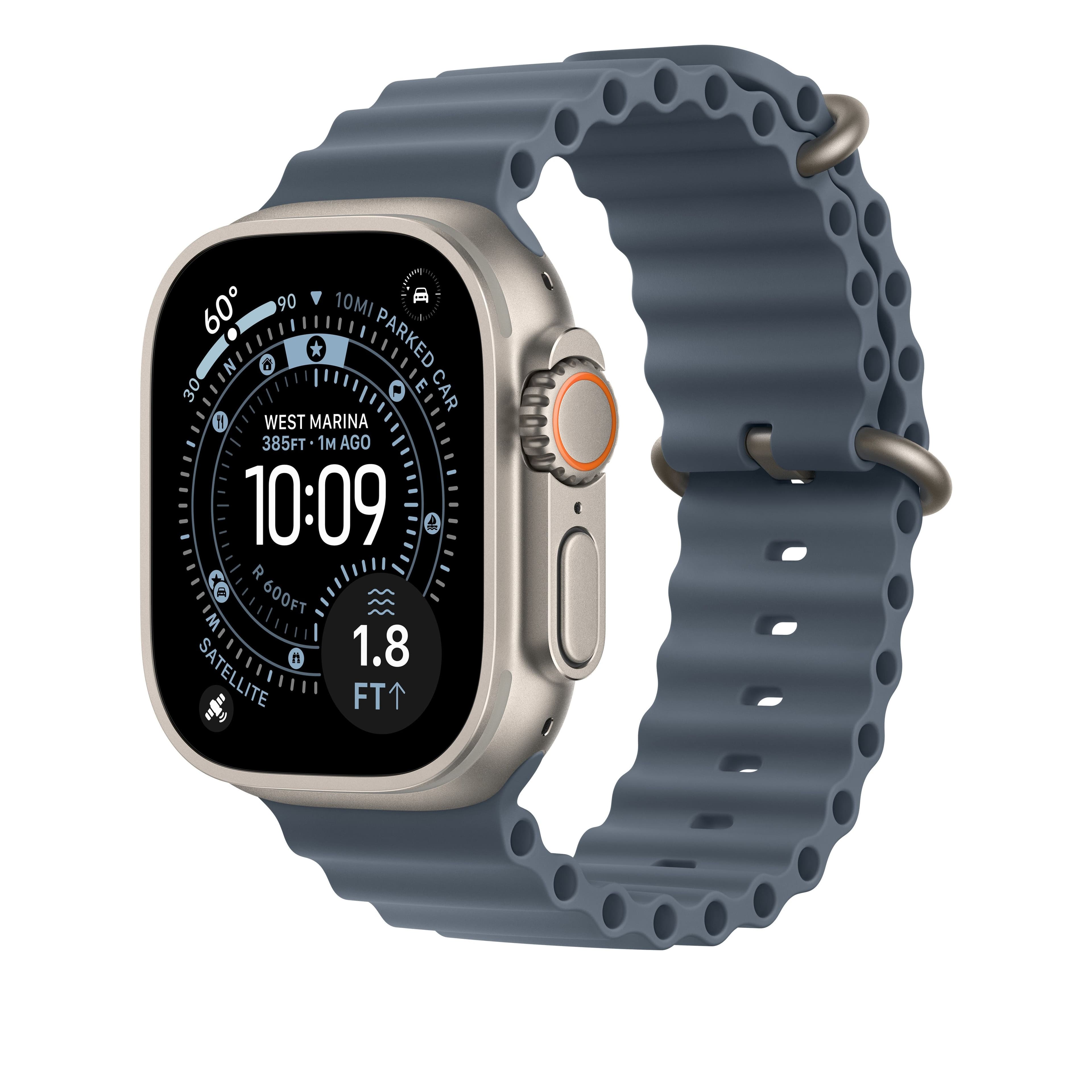 Řemínek pro Apple Watch 44/45/46/49 mm Apple ocelově modrý Oceánský - provedení z přírodního titanu - náhled 2