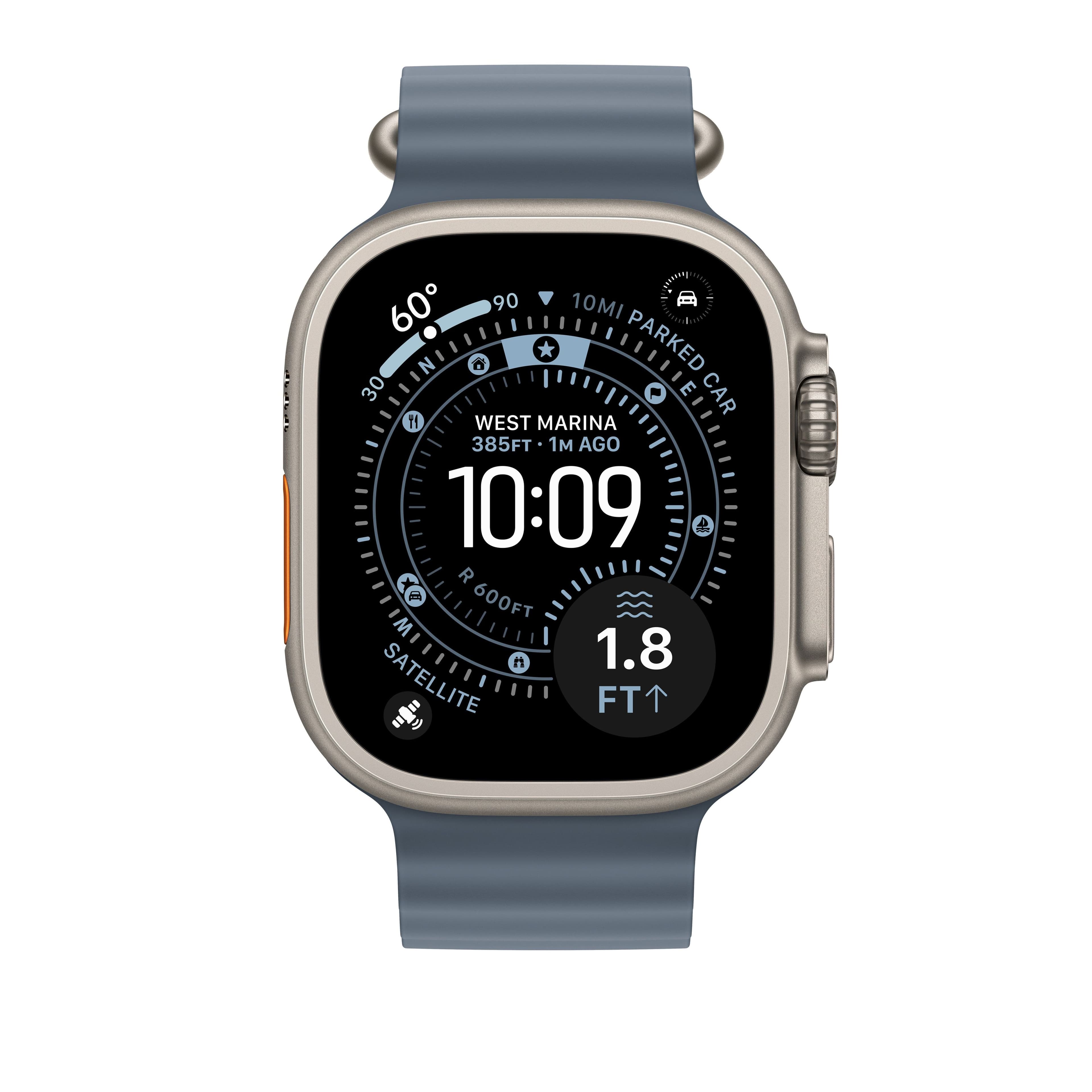 Řemínek pro Apple Watch 44/45/46/49 mm Apple ocelově modrý Oceánský - provedení z přírodního titanu - náhled 3