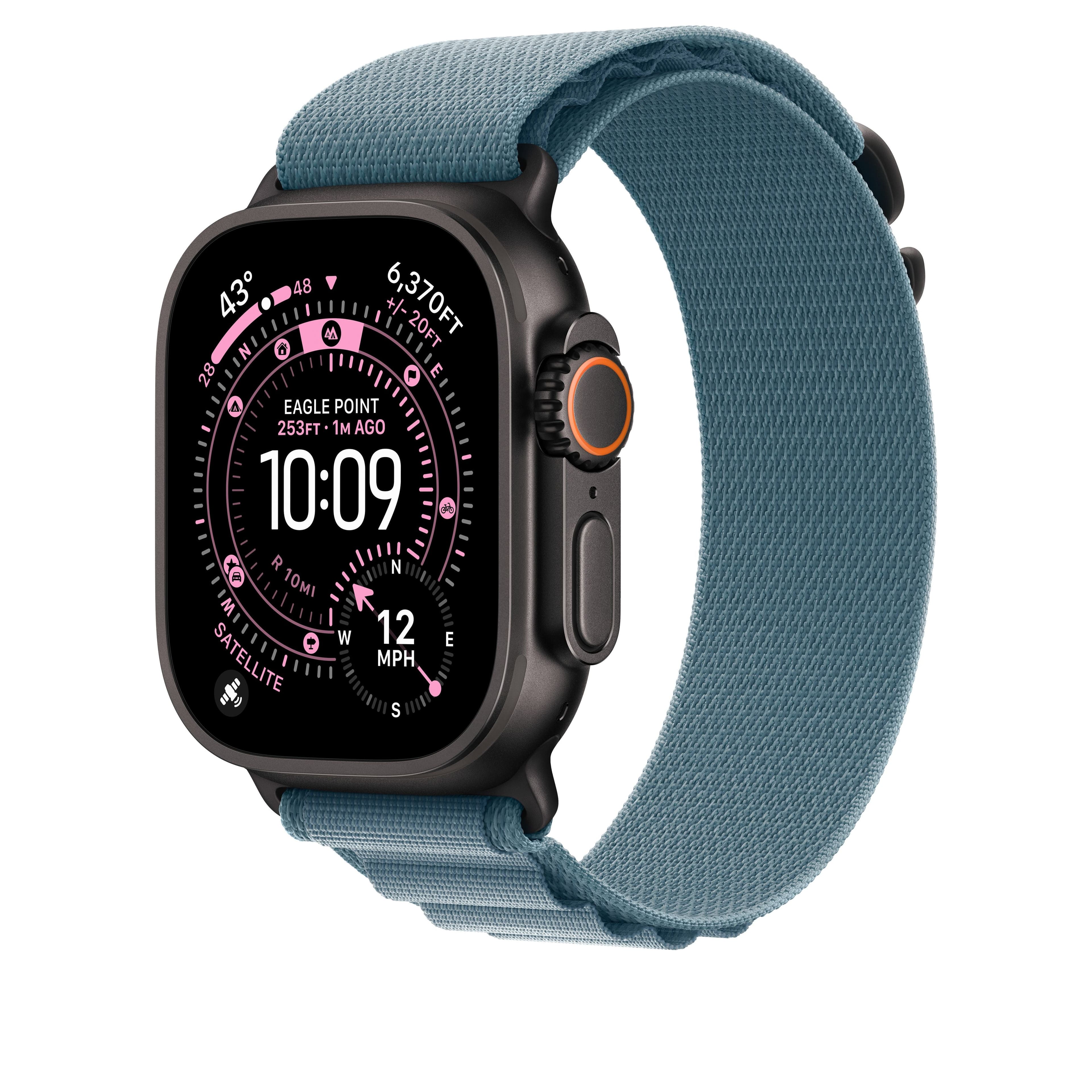 Řemínek pro Apple Watch 44/45/46/49 mm Apple světle modrý Alpský tah - velký - provedení z černého titanu - náhled 2