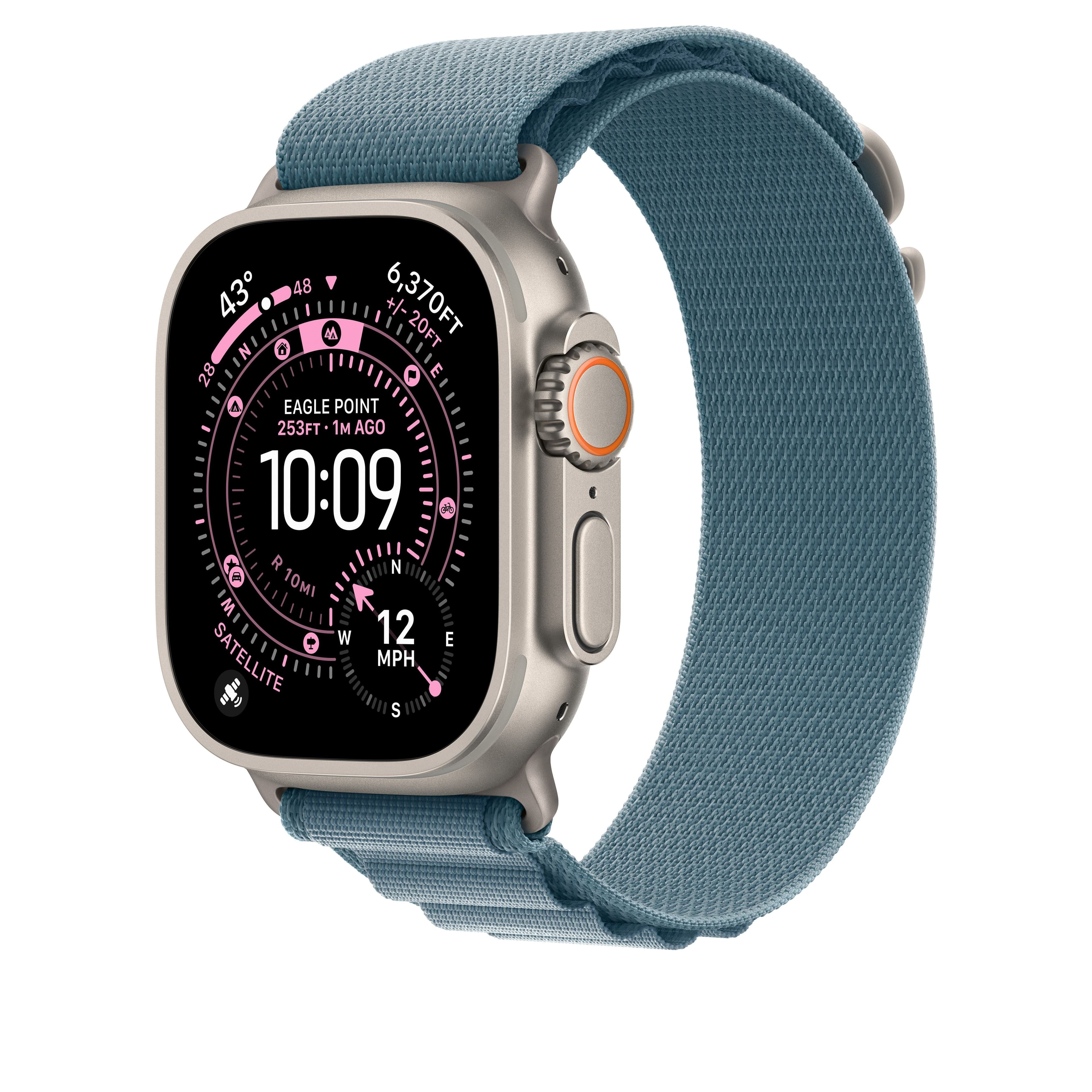Řemínek pro Apple Watch 44/45/46/49 mm Apple světle modrý Alpský tah - střední - provedení z přírodního titanu - náhled 2