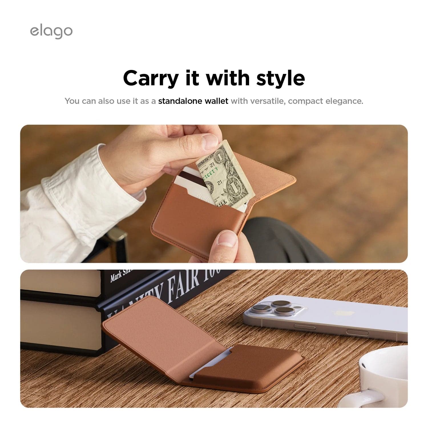 MagSafe peněženka Elago Magnetic Leather Card Holder - šedohnědá - náhled 4