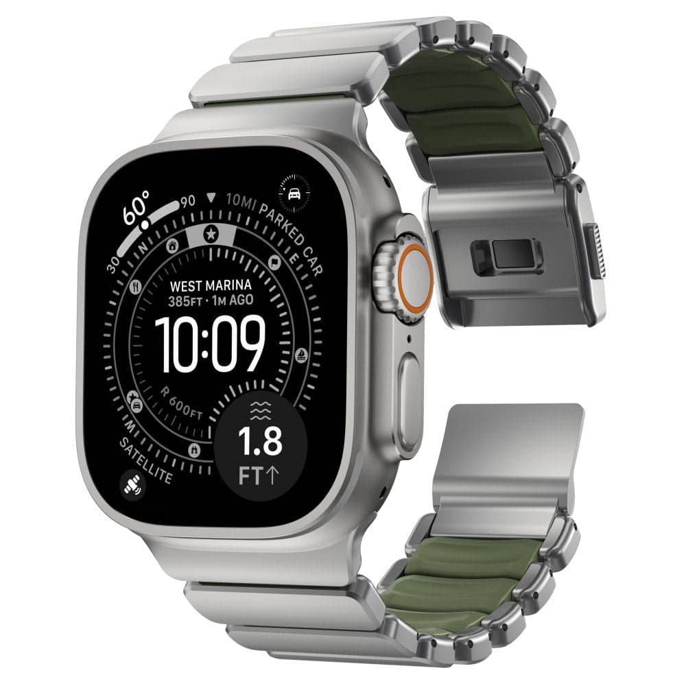 Hybridní řemínek pro Apple Watch 45/46/49 mm Nomad Stratos Band - titanový/zelený - náhled 2