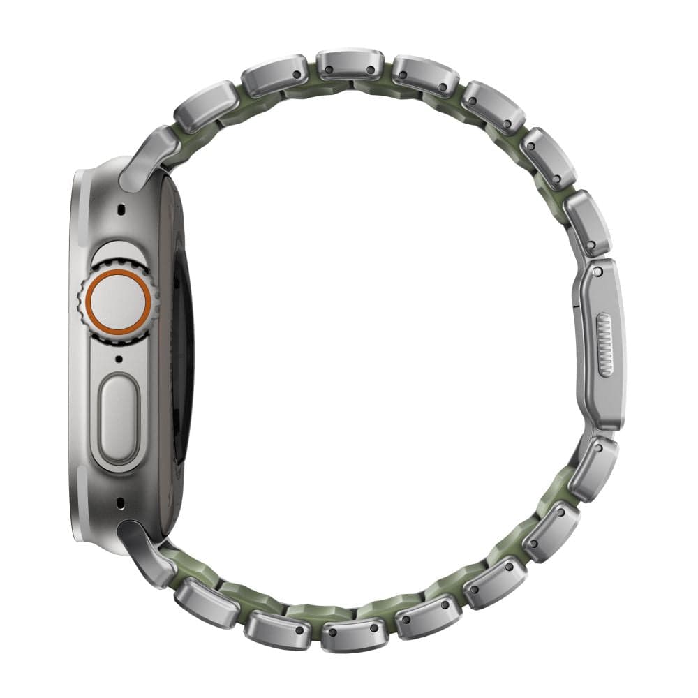Hybridní řemínek pro Apple Watch 45/46/49 mm Nomad Stratos Band - titanový/zelený - náhled 3