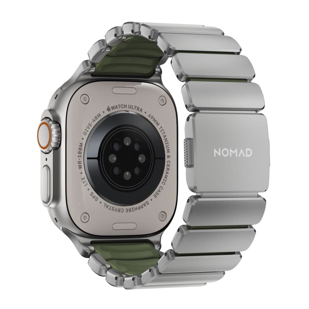 Hybridní řemínek pro Apple Watch 45/46/49 mm Nomad Stratos Band - titanový/zelený - náhled 4