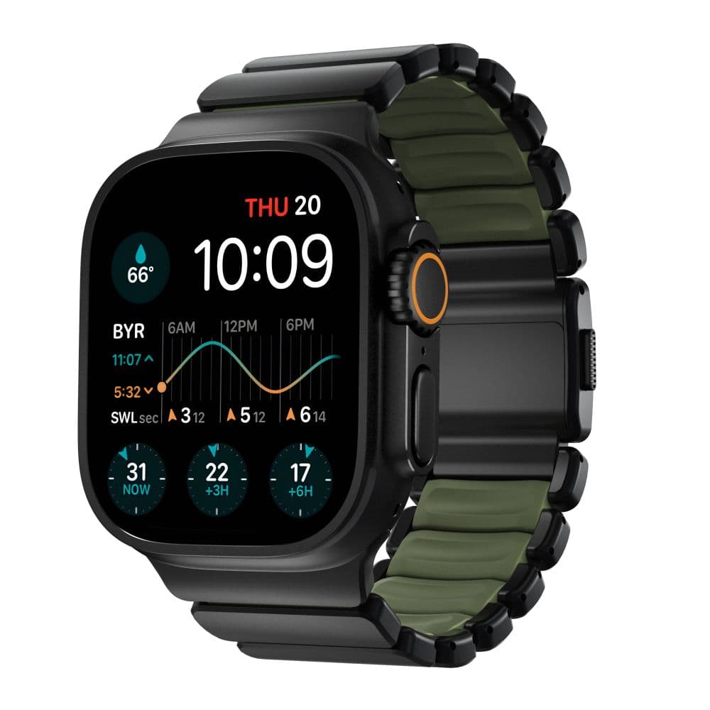 Hybridní řemínek pro Apple Watch 45/46/49 mm Nomad Stratos Band - černý/zelený - náhled 1