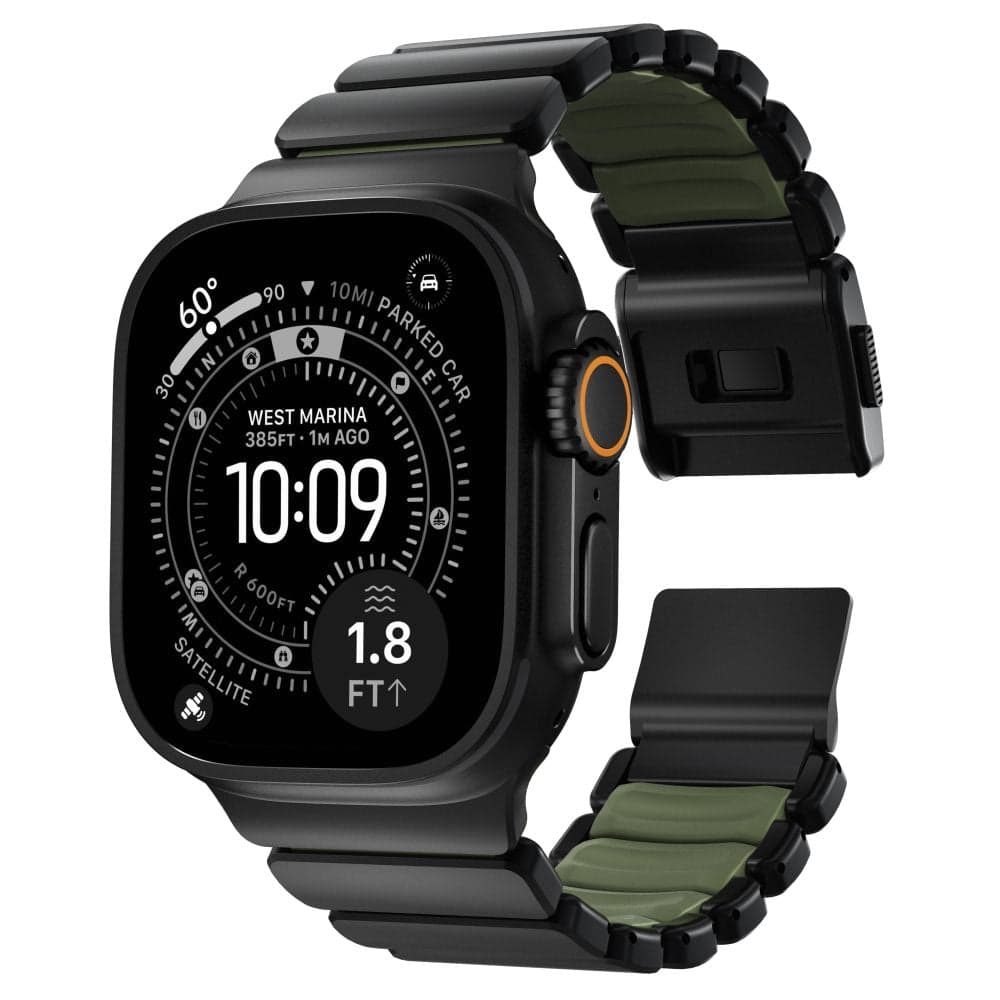 Hybridní řemínek pro Apple Watch 45/46/49 mm Nomad Stratos Band - černý/zelený - náhled 2