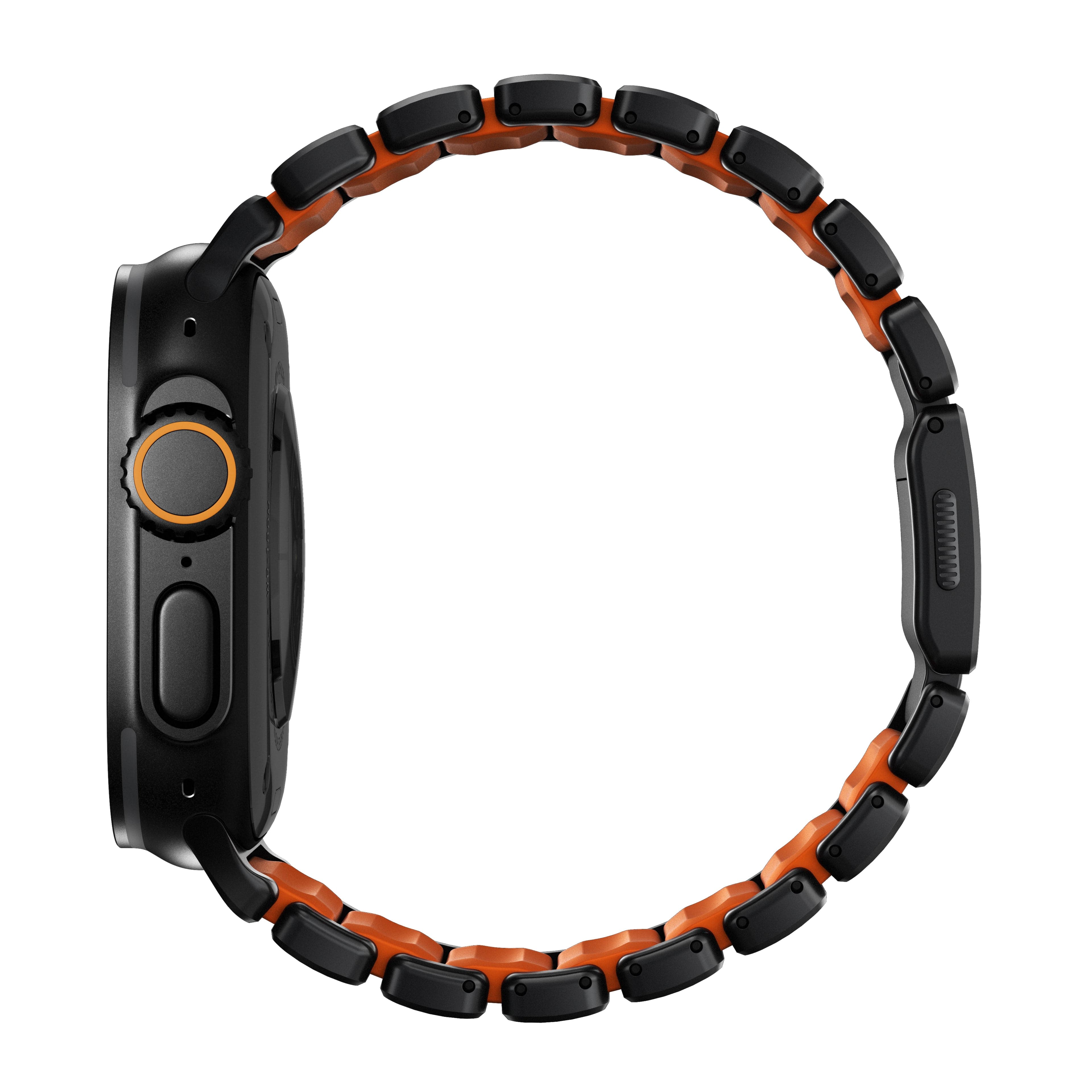 Řemínek pro Apple Watch 45/46/49mm Nomad Stratos Band Black Titanium Ultra FKM - černý/oranžový - náhled 3