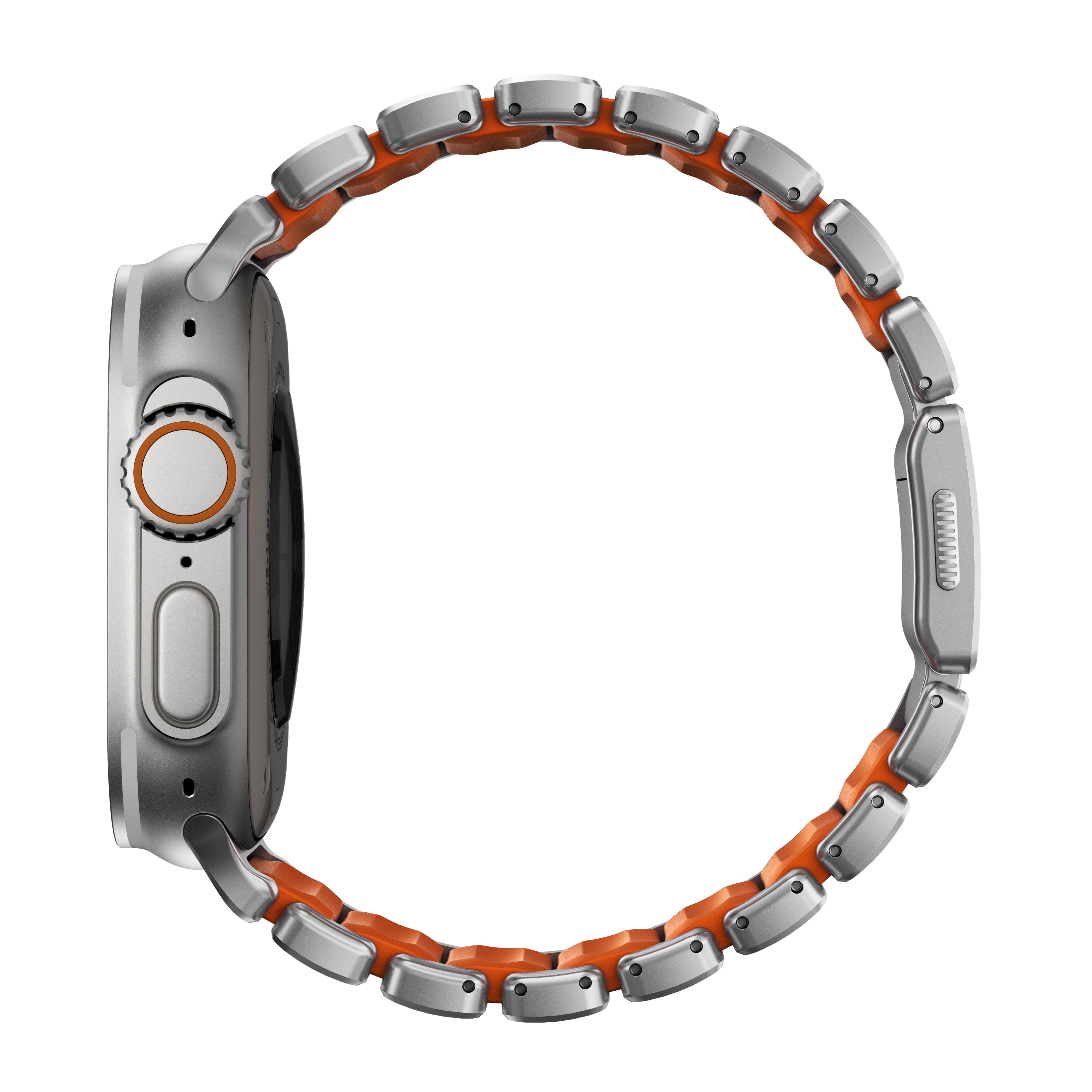 Řemínek pro Apple Watch 45/46/49 mm Nomad Stratos Band FKM - stříbrný/oranžový - náhled 2