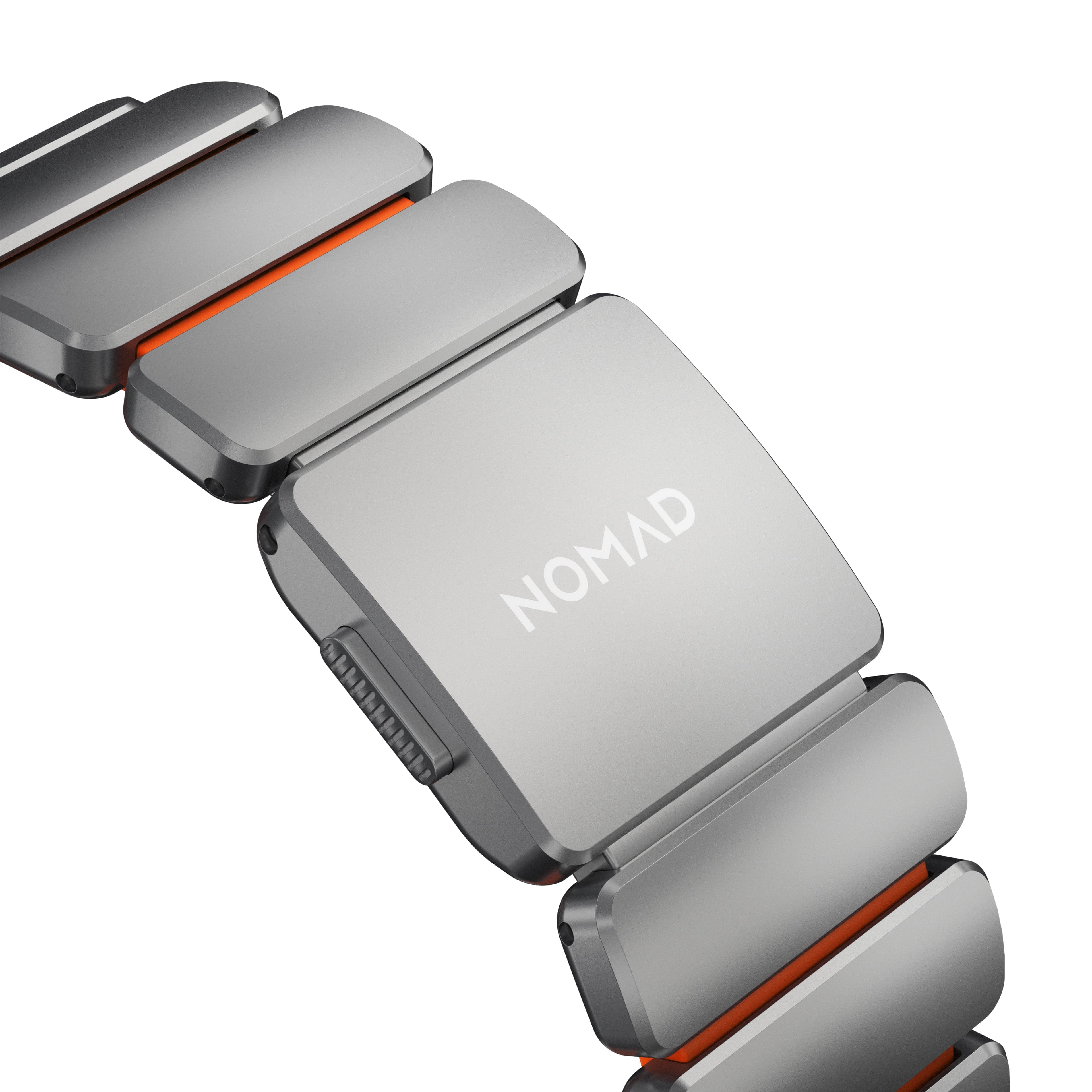 Řemínek pro Apple Watch 45/46/49 mm Nomad Stratos Band FKM - stříbrný/oranžový - náhled 4