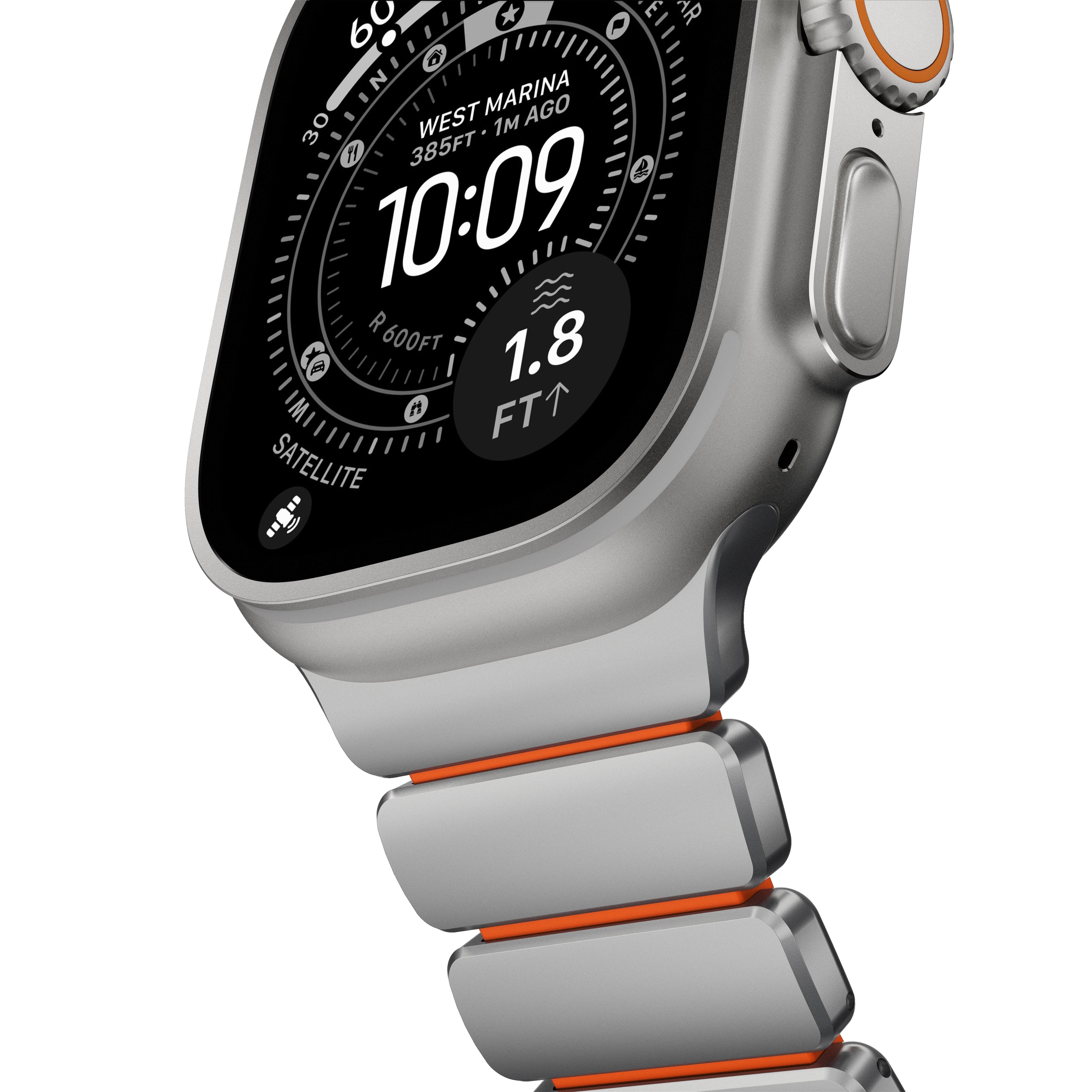 Řemínek pro Apple Watch 45/46/49 mm Nomad Stratos Band FKM - stříbrný/oranžový - náhled 5