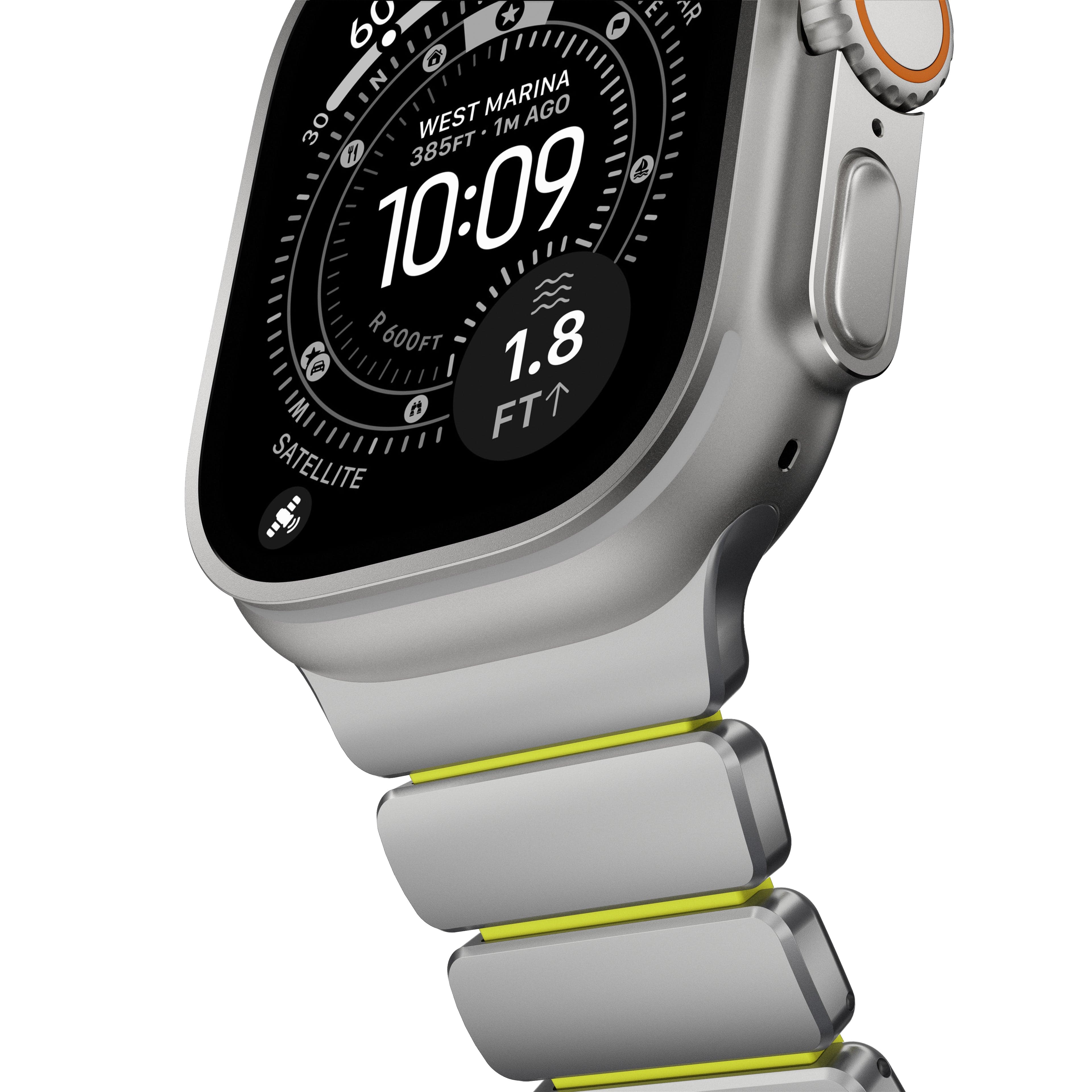 Řemínek pro Apple Watch 45/46/49 mm Nomad Stratos Band FKM - stříbrný/zelený - náhled 5