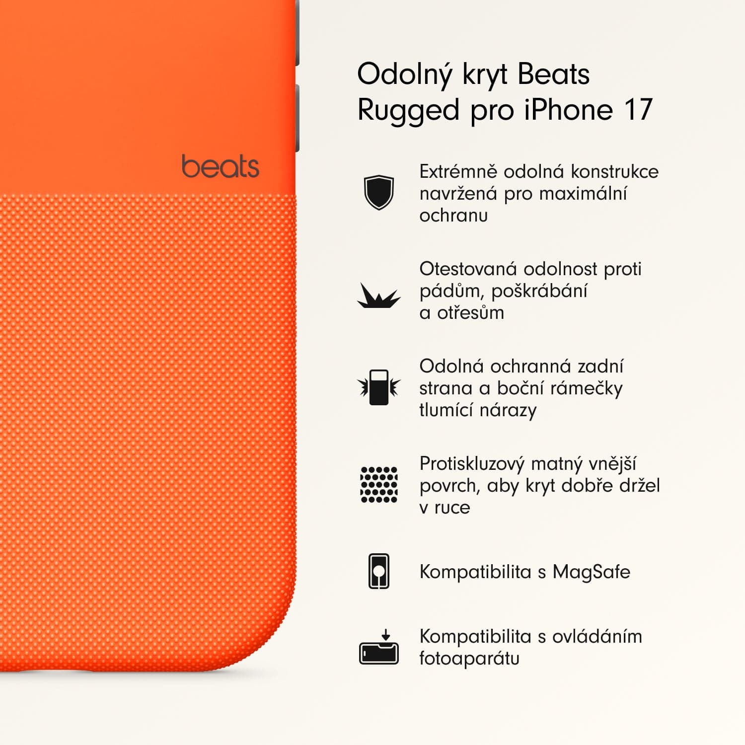 Odolný kryt pro iPhone 17 Beats s MagSafe a ovladačem fotoaparátu - sierra oranžový - náhled 2