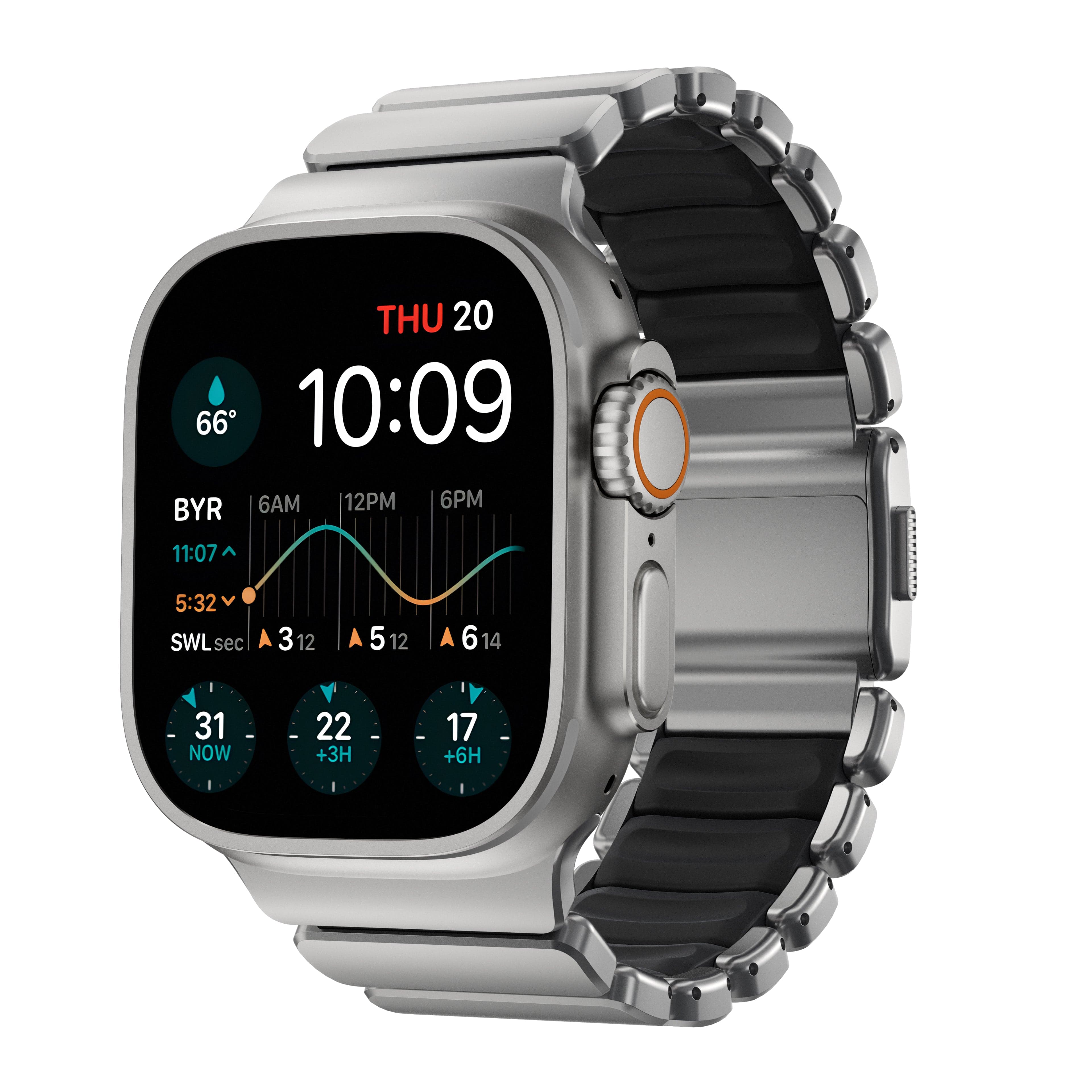 Řemínek pro Apple Watch 45/46/49 mm Nomad Stratos Band FKM - stříbrný