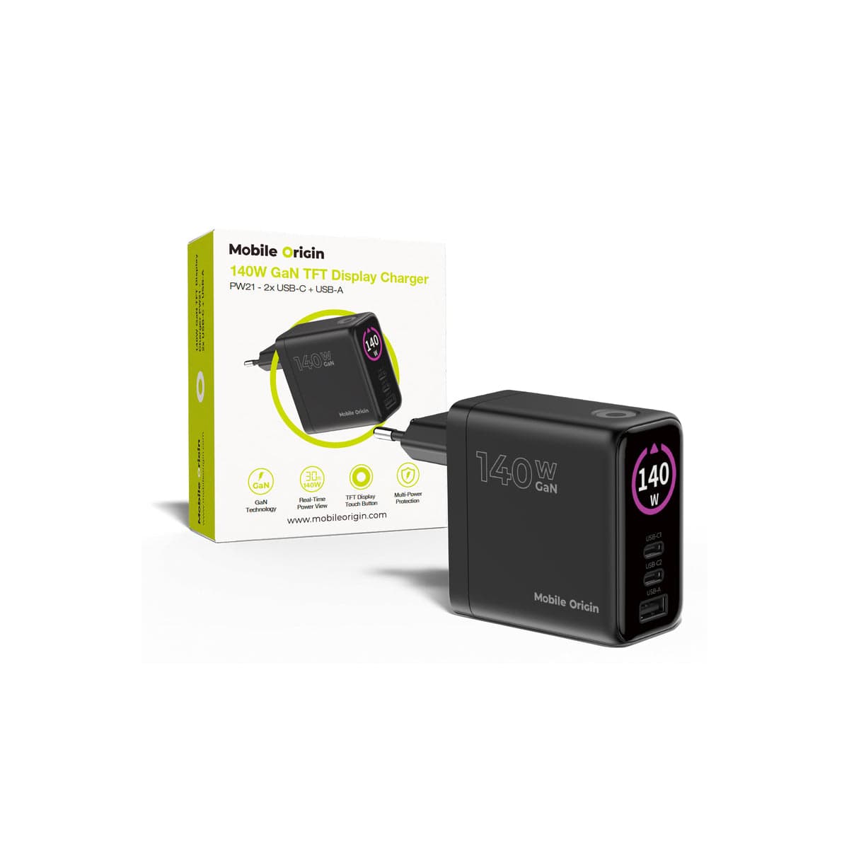 140W vysokovýkonná nabíječka Mobile Origin GaN Display Charger - náhled 5