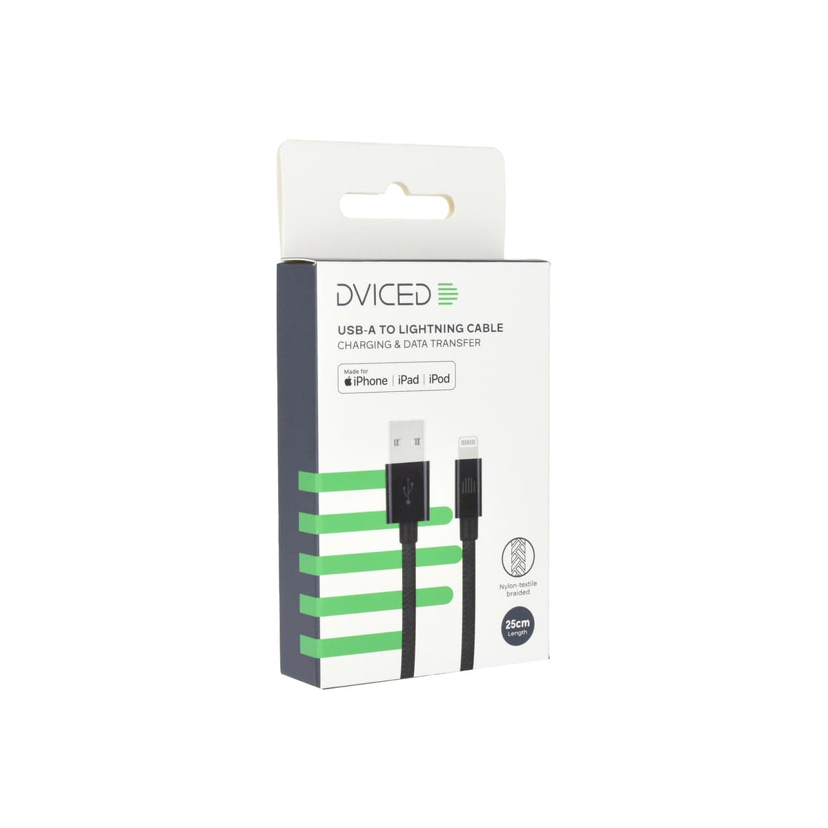 Pletený kabel USB-A / Lightning Dviced 0,25 m – černý - náhled 4