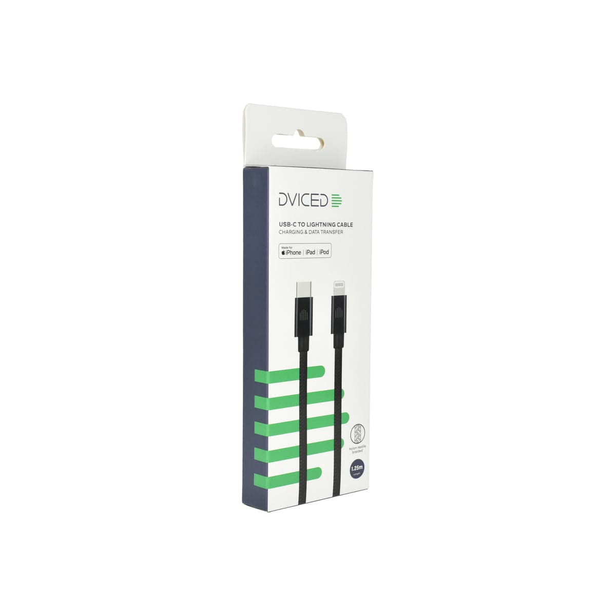 Pletený kabel USB-C / Lightning Dviced 1,25 m – černý - náhled 4