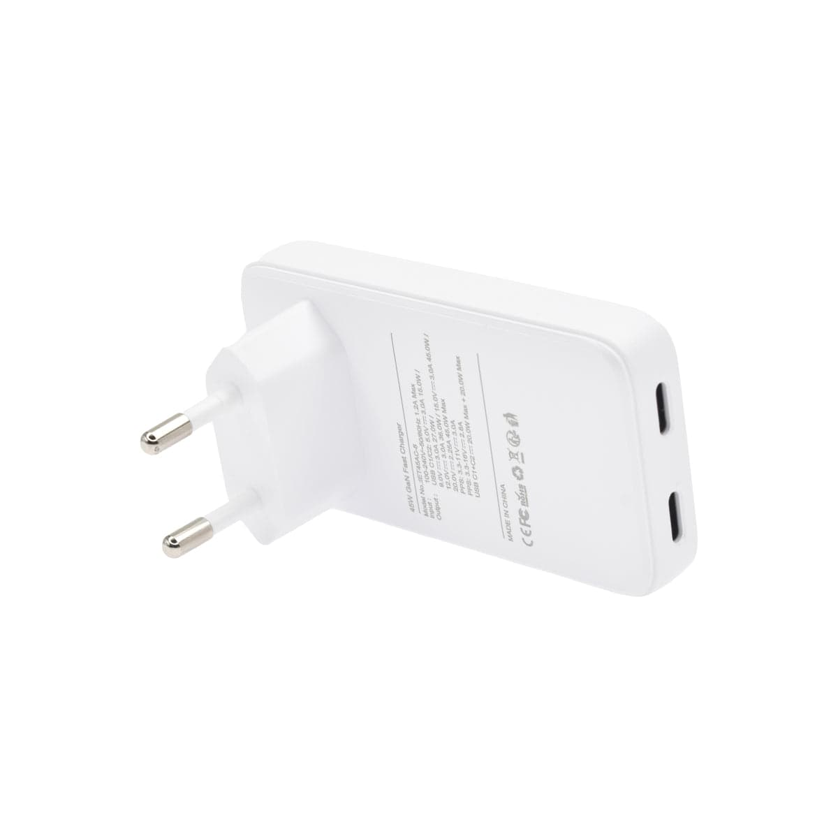 45W GaN tenká nabíječka Dviced 2× USB-C - bílá - náhled 2