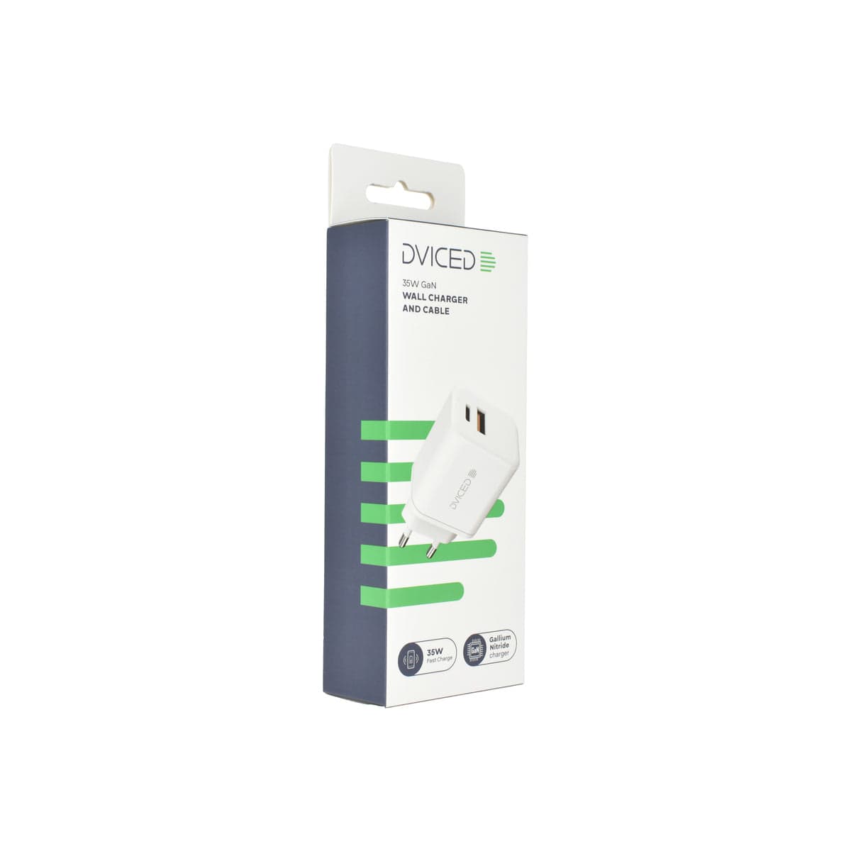 Nabíječka 35W GaN Dviced 1× USB-A, 1× USB-C s kabelem – bílá - náhled 3