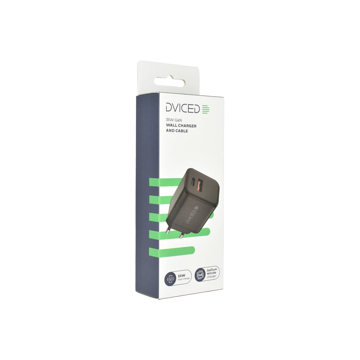 Nabíječka 35W GaN Dviced 1× USB-A, 1× USB-C s kabelem – černá - náhled 3