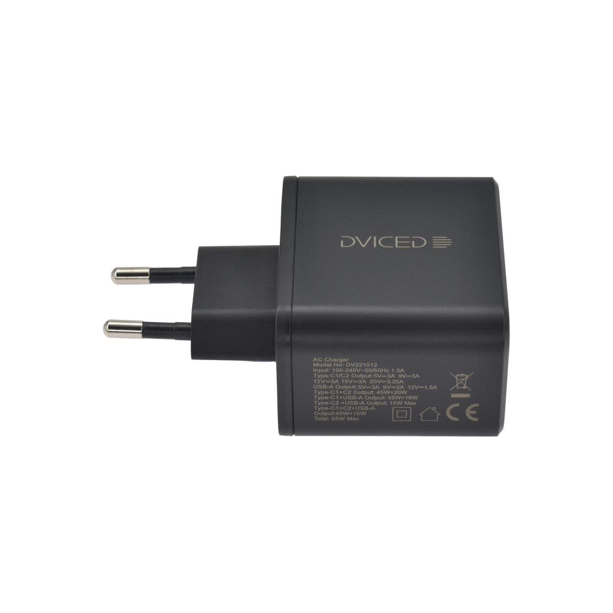 65W nabíječka GaN Dviced 1× USB-A, 2× USB-C – černá - náhled 2