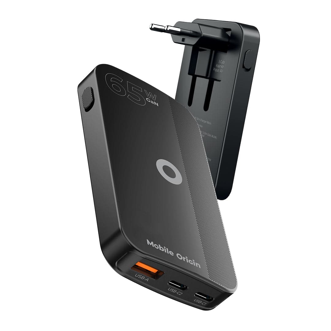 65W GaN nabíječka do sítě Mobile Origin III Slim Charger dual USB-C a USB-A - černá