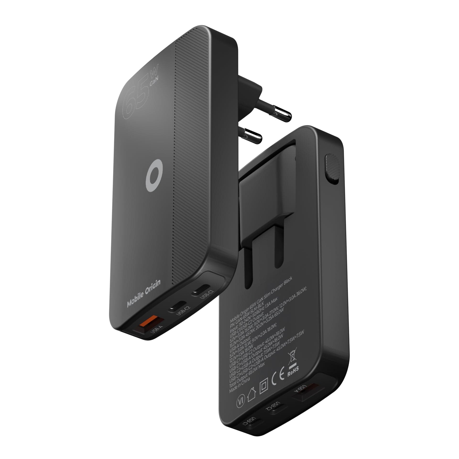 65W GaN nabíječka do sítě Mobile Origin III Slim Charger dual USB-C a USB-A - černá - náhled 2