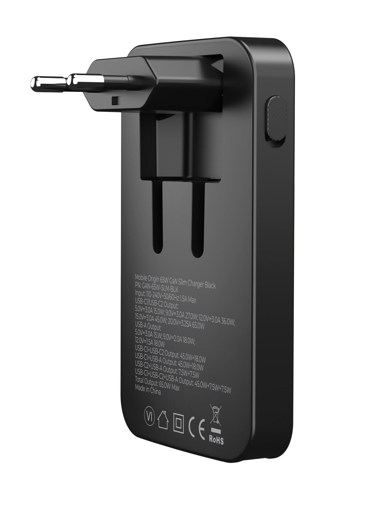 65W GaN nabíječka do sítě Mobile Origin III Slim Charger dual USB-C a USB-A - černá - náhled 3