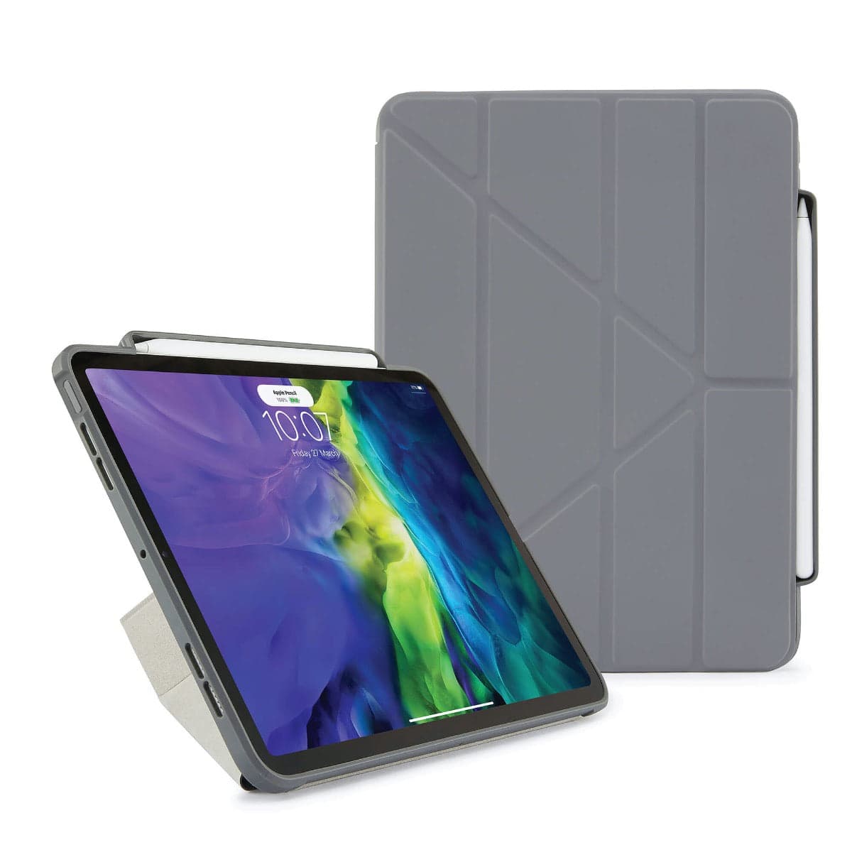 Pouzdro Pipetto Origami pro iPad Air 4 10.9" (2020) s prostorem na Apple Pencil - šedé