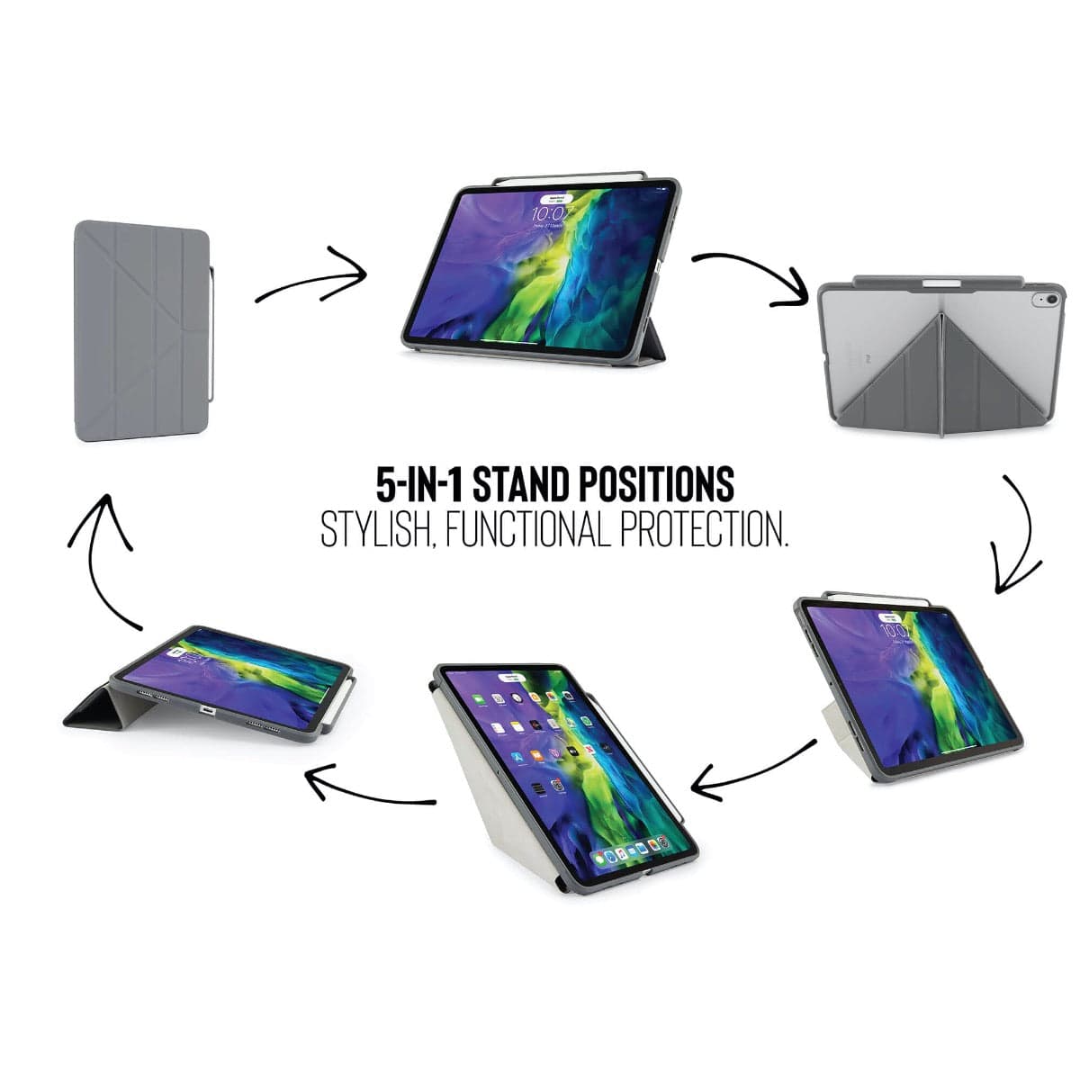 Pouzdro Pipetto Origami pro iPad Air 4 10.9" (2020) s prostorem na Apple Pencil - šedé - náhled 5