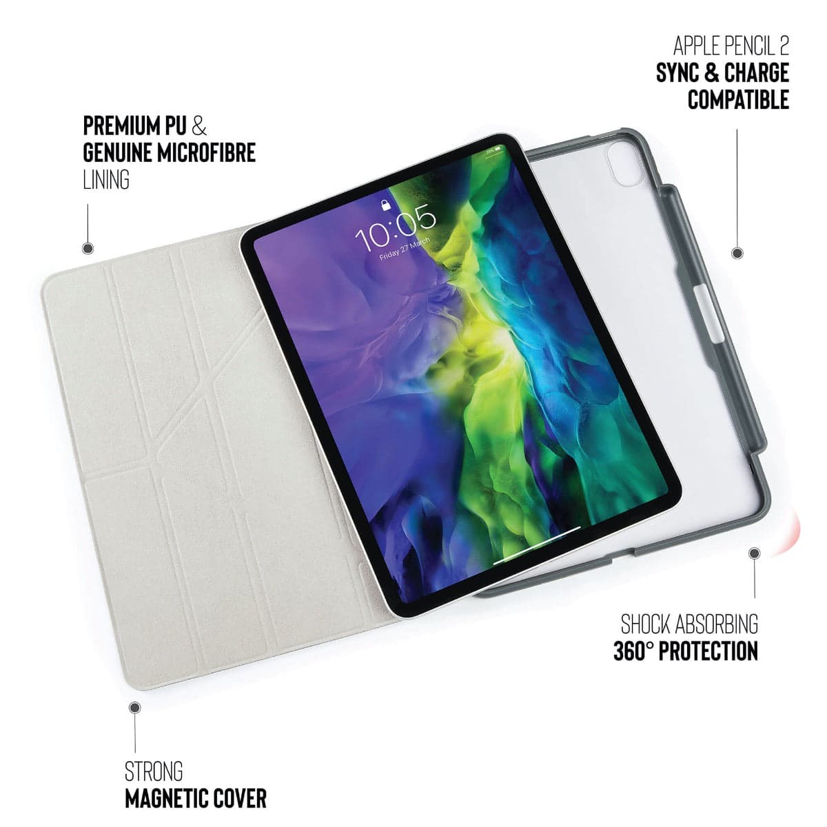 Pouzdro Pipetto Origami pro iPad Air 4 10.9" (2020) s prostorem na Apple Pencil - šedé - náhled 2