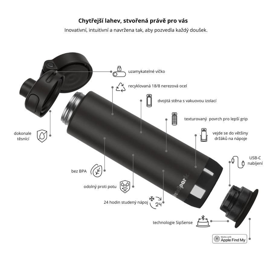 Chytrá lahev HidrateSpark PRO 2 621 ml - černá - náhled 4
