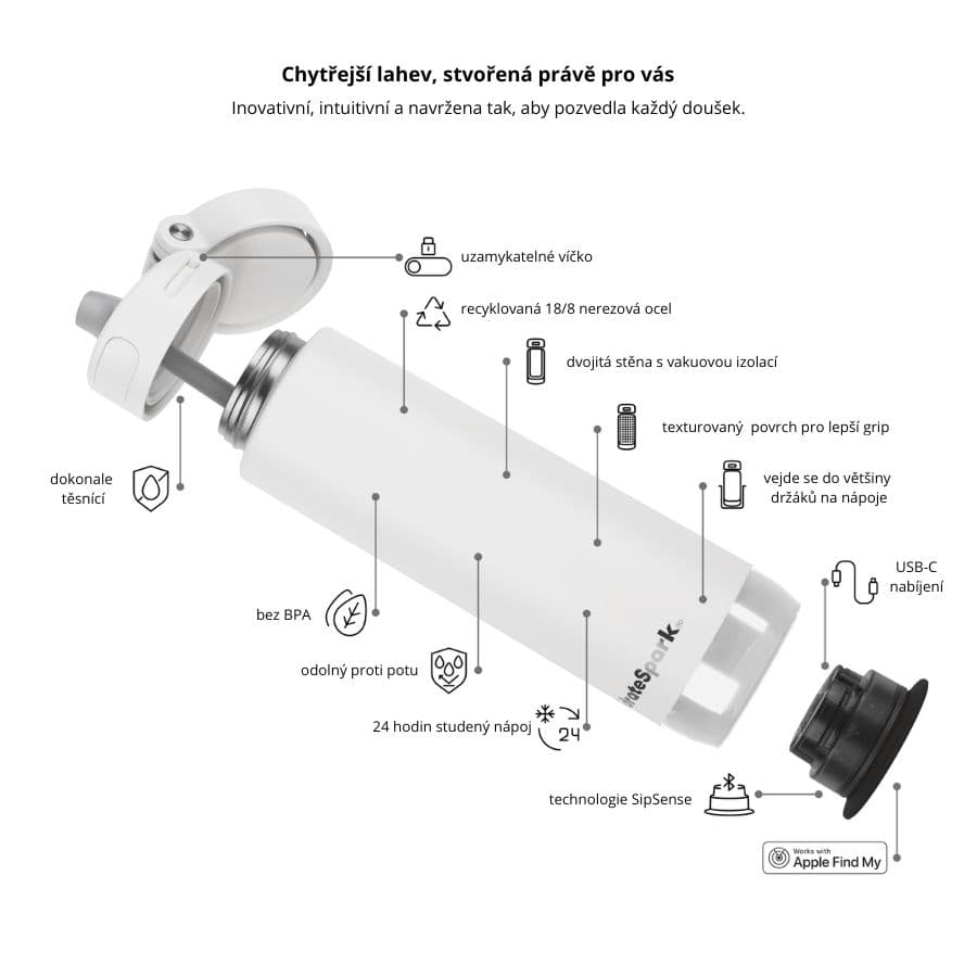 Chytrá lahev s brčkem HidrateSpark PRO 2 621 ml - bílá - náhled 4
