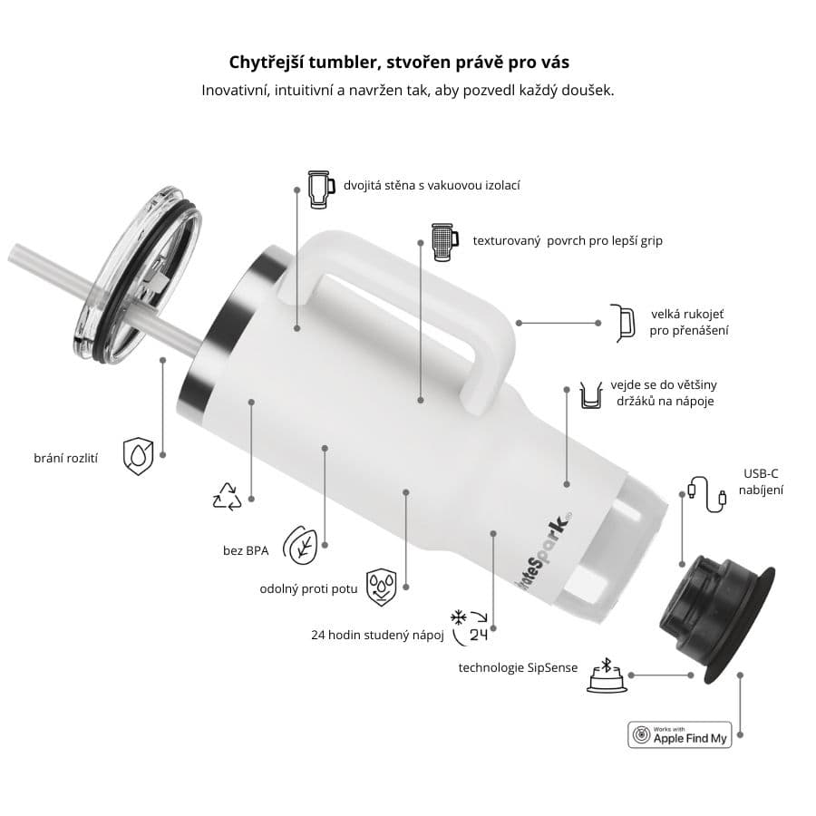 Chytrý termohrnek HidrateSpark PRO 2 Tumbler 887 ml - bílý - náhled 4