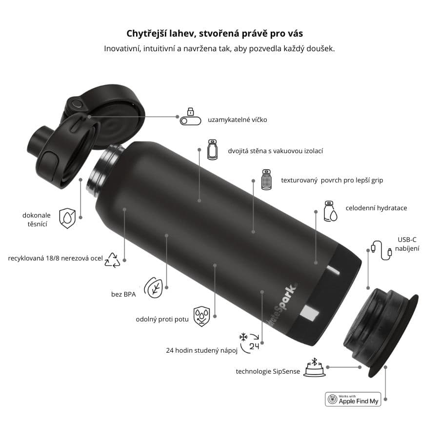 Chytrá lahev HidrateSpark PRO 2 950 ml - černá - náhled 4