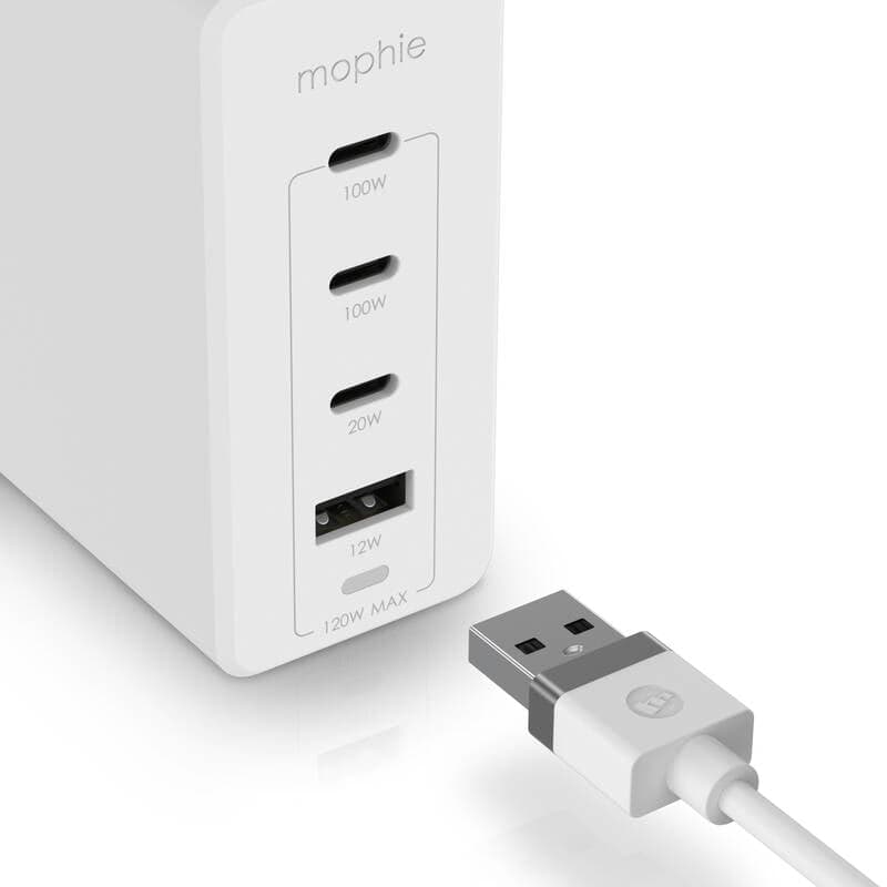 120W GaN nabíječka Mophie 3× USB-C, 1× USB-A PD/HUB - bílá - náhled 3