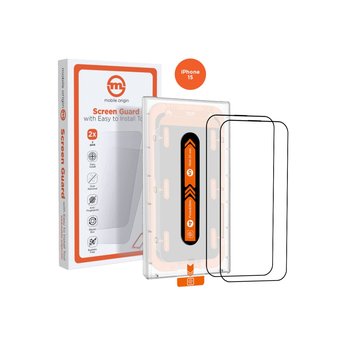Ochranné sklo pro iPhone 15 se snadným aplikátorem Mobile Origin Screen Guard - 2ks - náhled 5