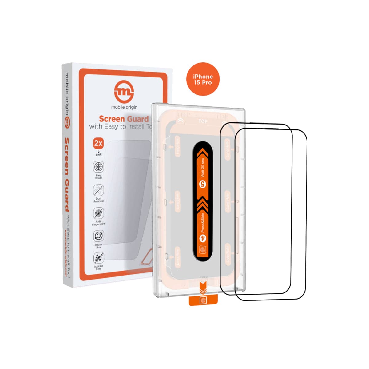 Ochranné sklo pro iPhone 15 Pro Mobile Origin Screen Guard s aplikátorem - 2 ks - náhled 1